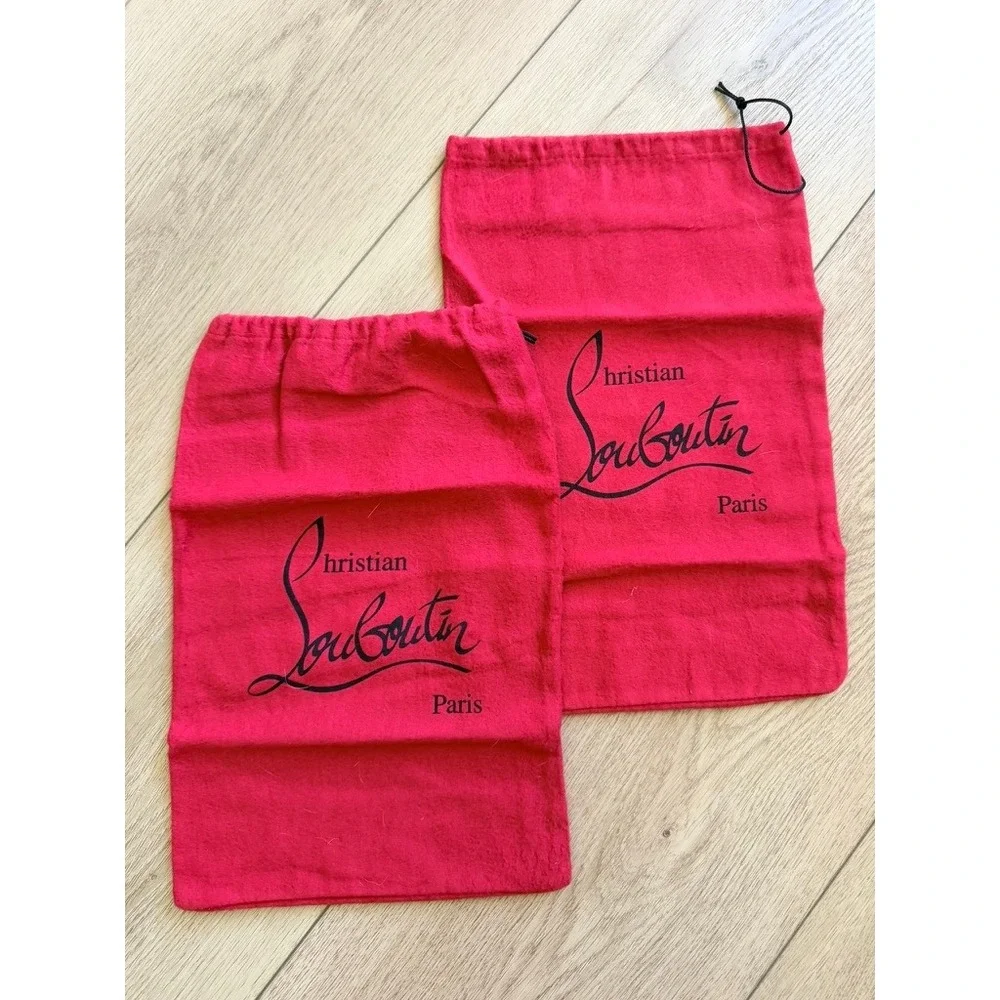 Set of 2 Christian Louboutin Red Flannel Drawstring Dust Bags Paris Logo